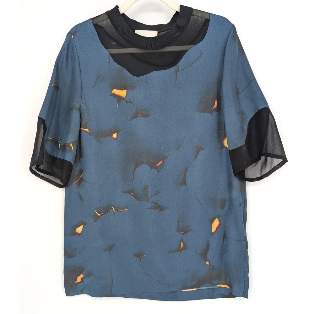 3.1 Phillip Lim Silk Chiffon Top Women 2 Small Blue Abstract Avant Garde Edgy
